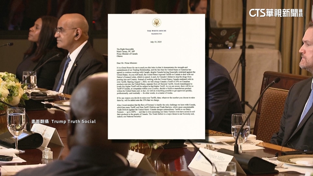川普公布第三波關稅通知函　將對加拿大課徵35%關稅