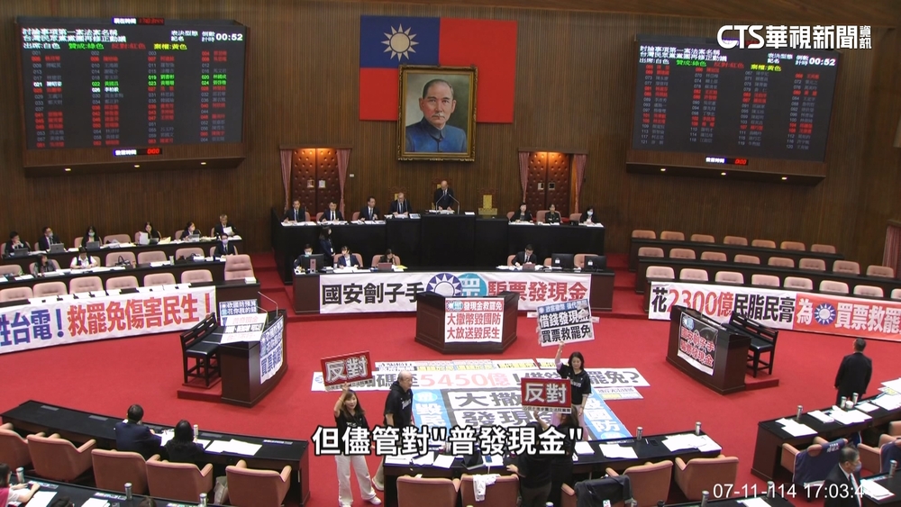 刪台電撥補！藍提「普發一萬」三讀通過　綠舉牌抗議