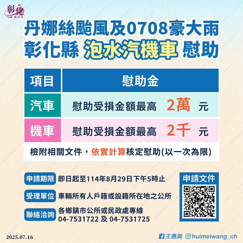 記得申請！ 彰化公布泡水車慰助計畫　汽車最高領2萬、機車領2千