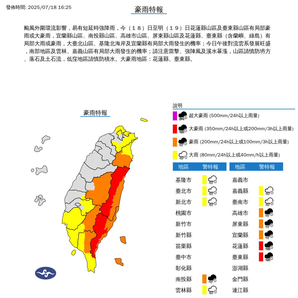 薇帕颱風外圍環流影響　12縣市豪雨特報「影響到明晚」　花東慎防大豪雨
