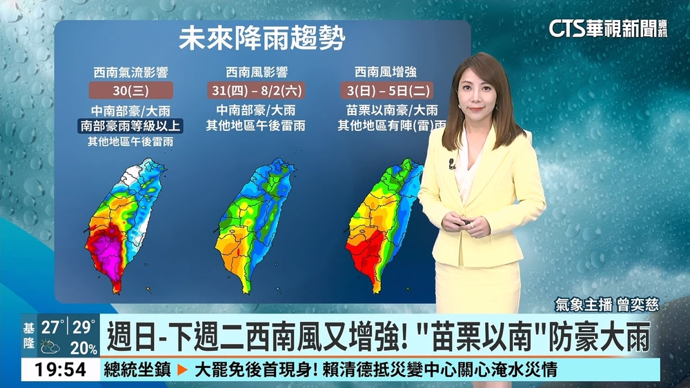 8號颱風外圍環流及西南氣流影響　中南部嚴防豪雨　晚起雨勢再增加