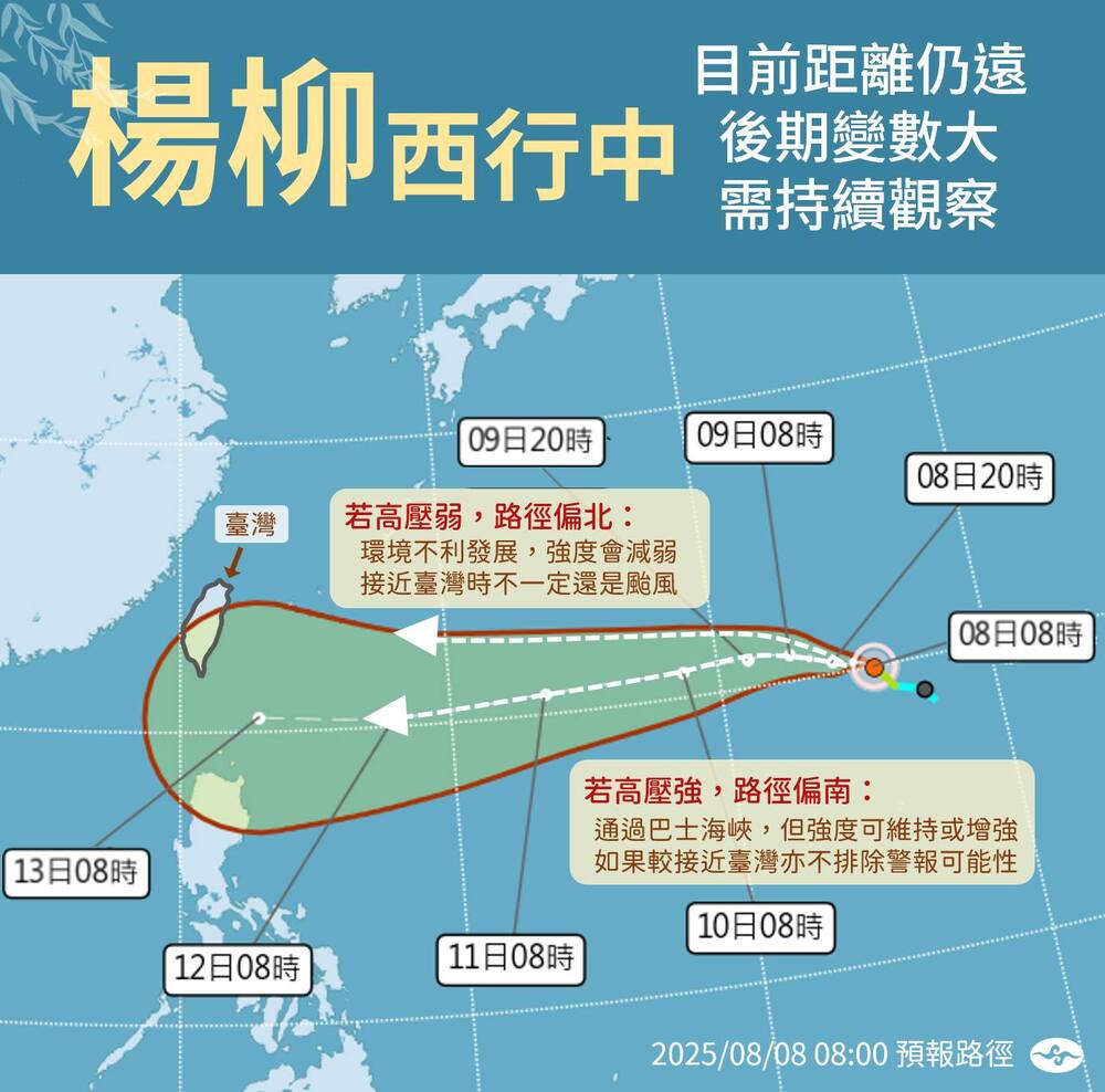 颱風「楊柳」生成 「1路徑」可能發警報 氣象署:路徑、強度變數還很大