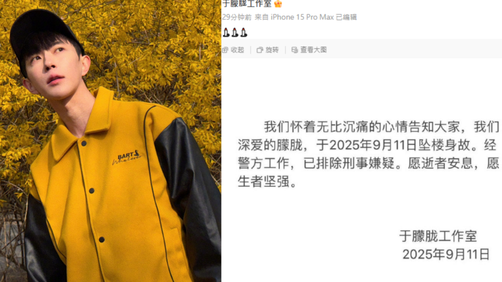 《三生三世》男星于朦朧墜樓身亡　工作室證實消息