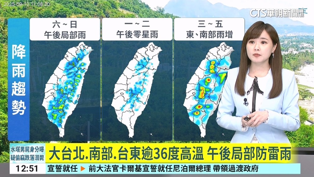 大台北.南部.台東逾36度高溫　午後局部防雷雨