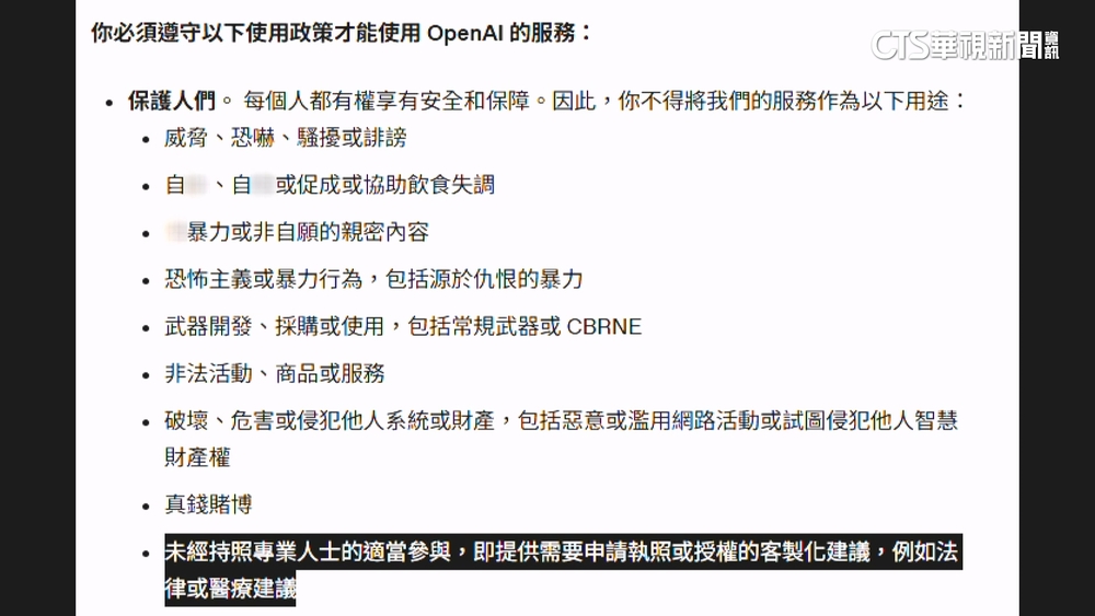 是輔助工具「非專業顧問」　OpenAI祭新使用政策