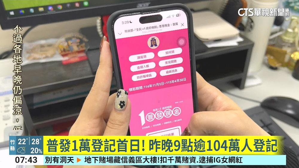 普發1萬登記首日! 昨晚9點逾104萬人登記