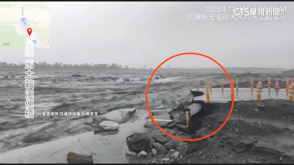 馬太鞍溪便橋沖斷！警車一度困　台9線驚險淹半輪